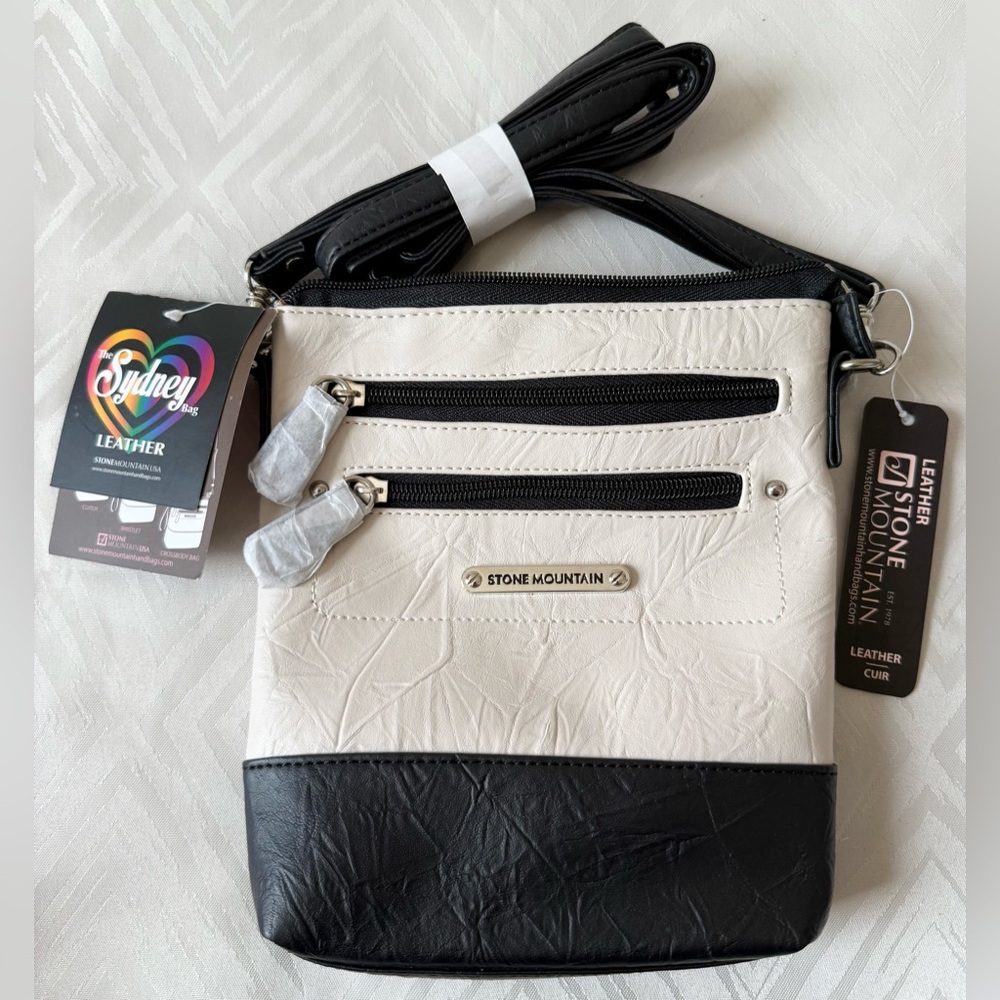 New Sydney Stone Mountain Purse Women's Black and White Leather Crossbody Bag
